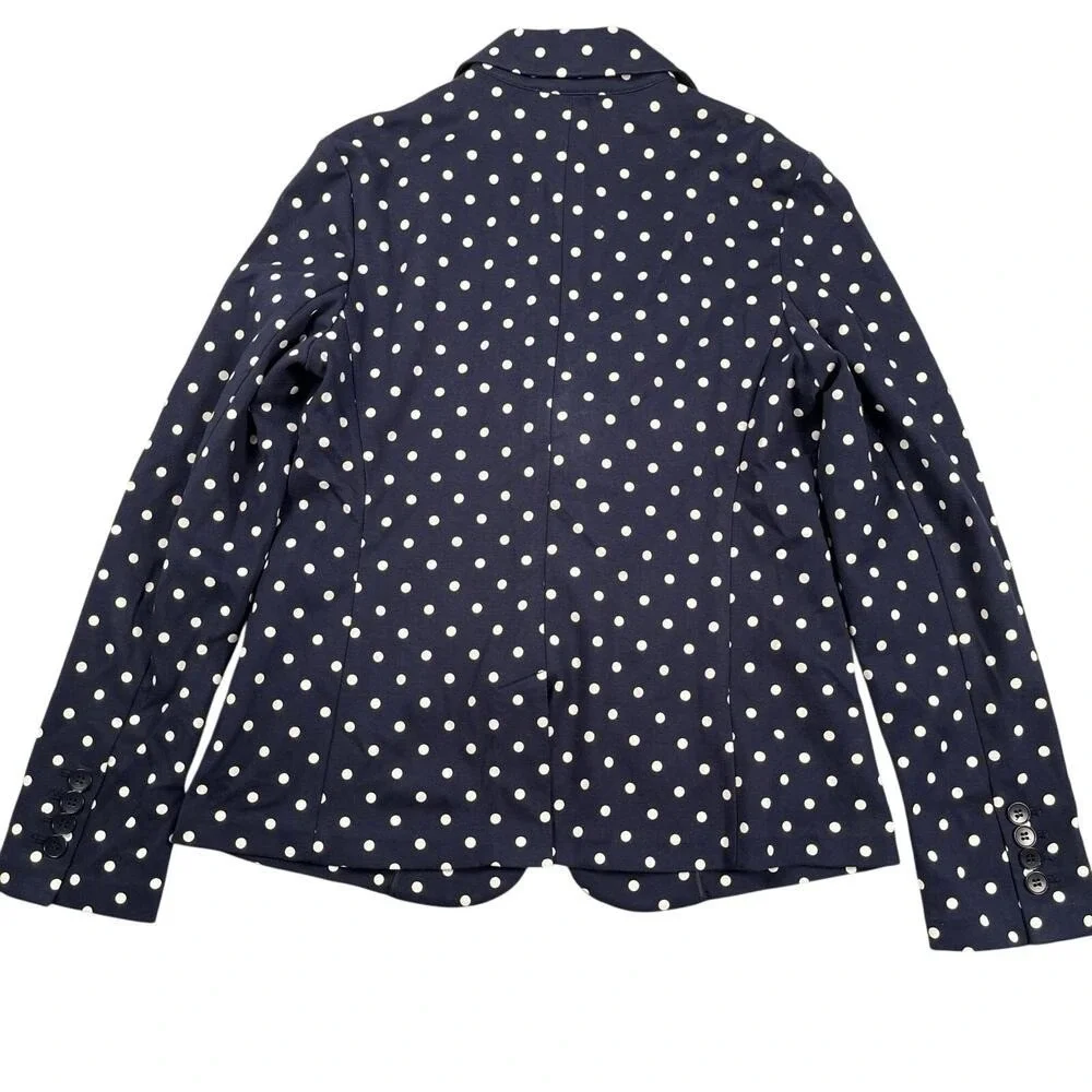 Talbots Blazer Petite Small SP Navy White Polka Dot Cotton Blend Unstructured‎